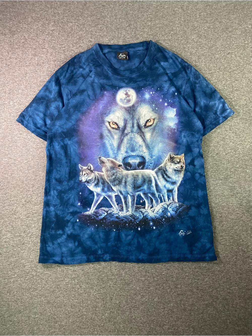 Vintage Caballo Wolf Tie Dye Graphic T-Shirt Size Large Double Sided Y2K